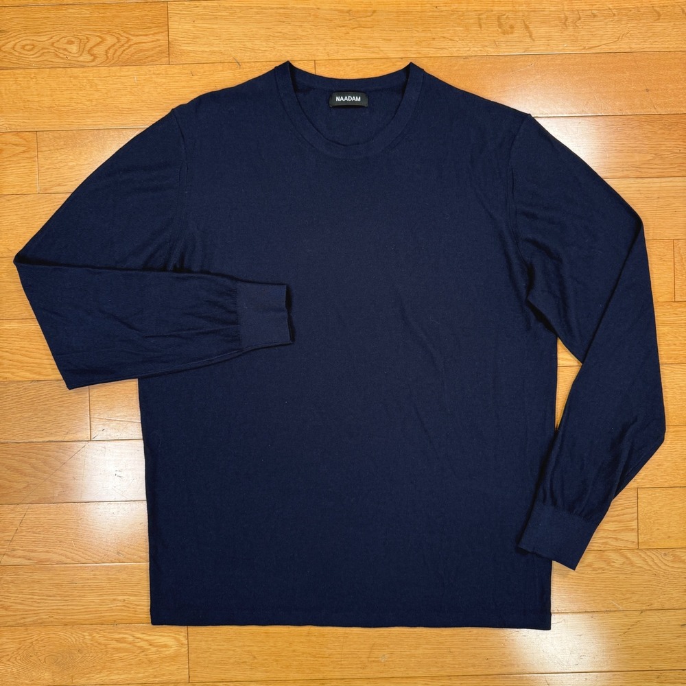 NAADAM Mens Navy Blue Silk Cashmere Blend‎ Crewneck Sweater XL Long Sleeve